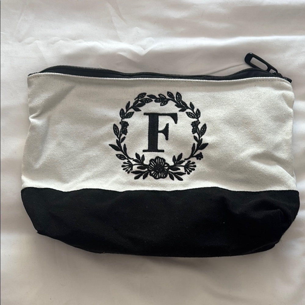 Black and White “F” Monogrammed Canvas Pouch
